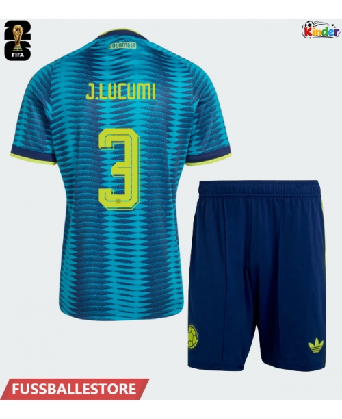 Günstige Kolumbien Jhon Lucumi #3 Auswärts Trikotsatzt Kinder WM 2026 Kurzarm (+ Kurze Hosen)